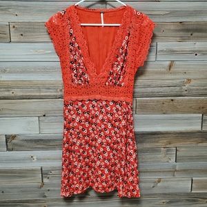 Free People | Red Floral Scallop Lace Mini Dress 2